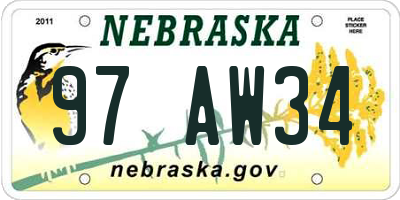 NE license plate 97AW34