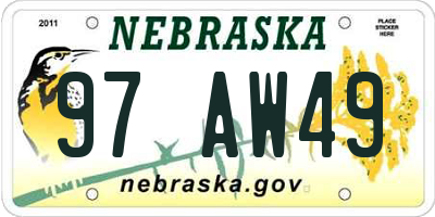 NE license plate 97AW49