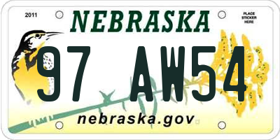 NE license plate 97AW54