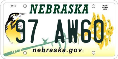 NE license plate 97AW60