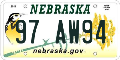 NE license plate 97AW94