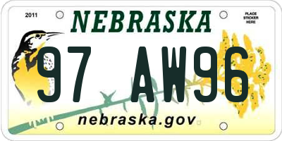 NE license plate 97AW96