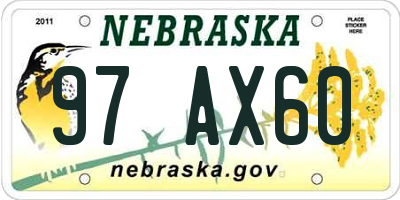 NE license plate 97AX60