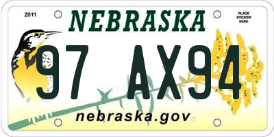 NE license plate 97AX94