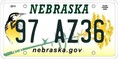 NE license plate 97AZ36