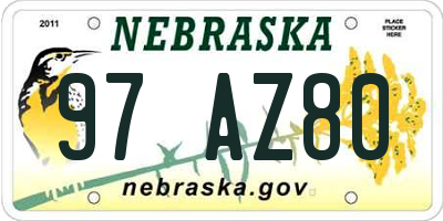 NE license plate 97AZ80