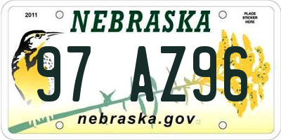NE license plate 97AZ96