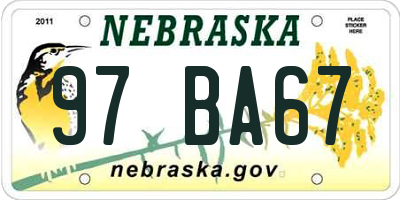 NE license plate 97BA67