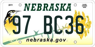 NE license plate 97BC36