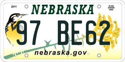 NE license plate 97BE62