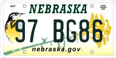 NE license plate 97BG86