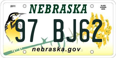 NE license plate 97BJ62