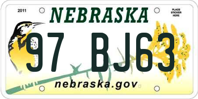 NE license plate 97BJ63