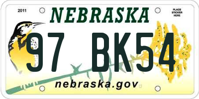 NE license plate 97BK54
