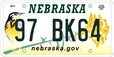 NE license plate 97BK64