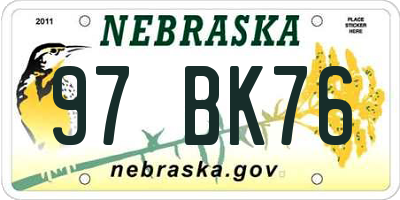 NE license plate 97BK76