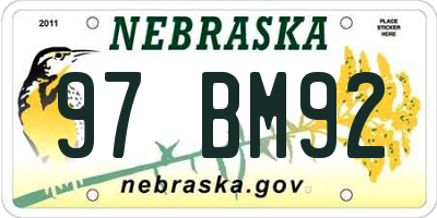 NE license plate 97BM92
