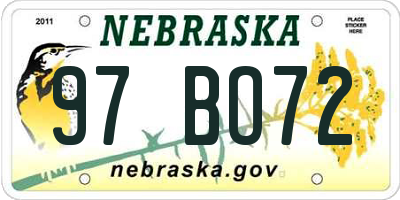NE license plate 97BO72