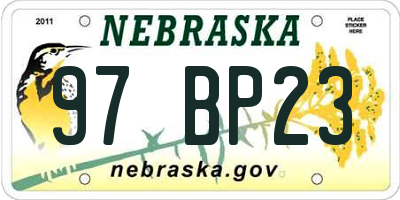 NE license plate 97BP23