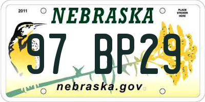 NE license plate 97BP29