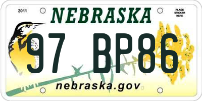 NE license plate 97BP86