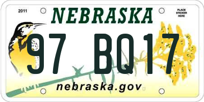 NE license plate 97BQ17