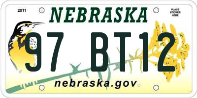 NE license plate 97BT12