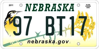 NE license plate 97BT17
