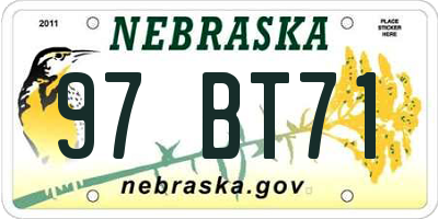NE license plate 97BT71