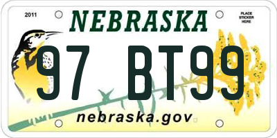NE license plate 97BT99