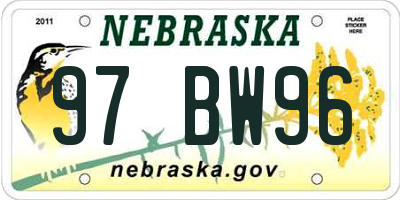NE license plate 97BW96