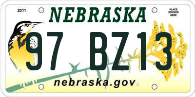 NE license plate 97BZ13