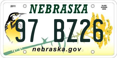 NE license plate 97BZ26