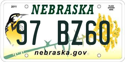 NE license plate 97BZ60