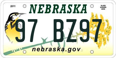 NE license plate 97BZ97
