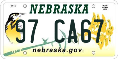 NE license plate 97CA67