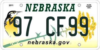 NE license plate 97CF99