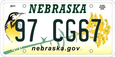 NE license plate 97CG67