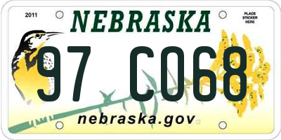 NE license plate 97CO68