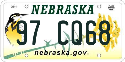 NE license plate 97CQ68