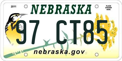 NE license plate 97CT85