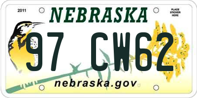 NE license plate 97CW62