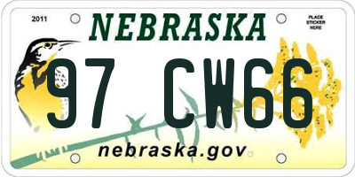 NE license plate 97CW66