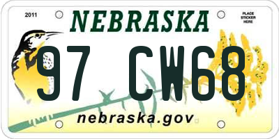 NE license plate 97CW68