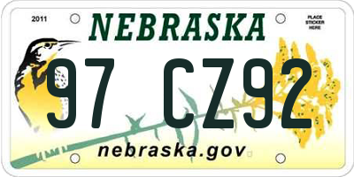 NE license plate 97CZ92