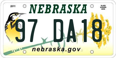 NE license plate 97DA18