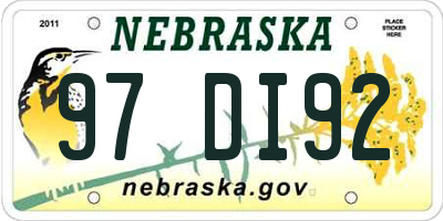 NE license plate 97DI92