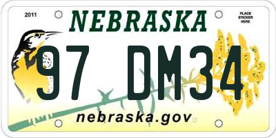 NE license plate 97DM34
