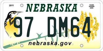 NE license plate 97DM64