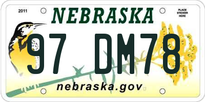 NE license plate 97DM78